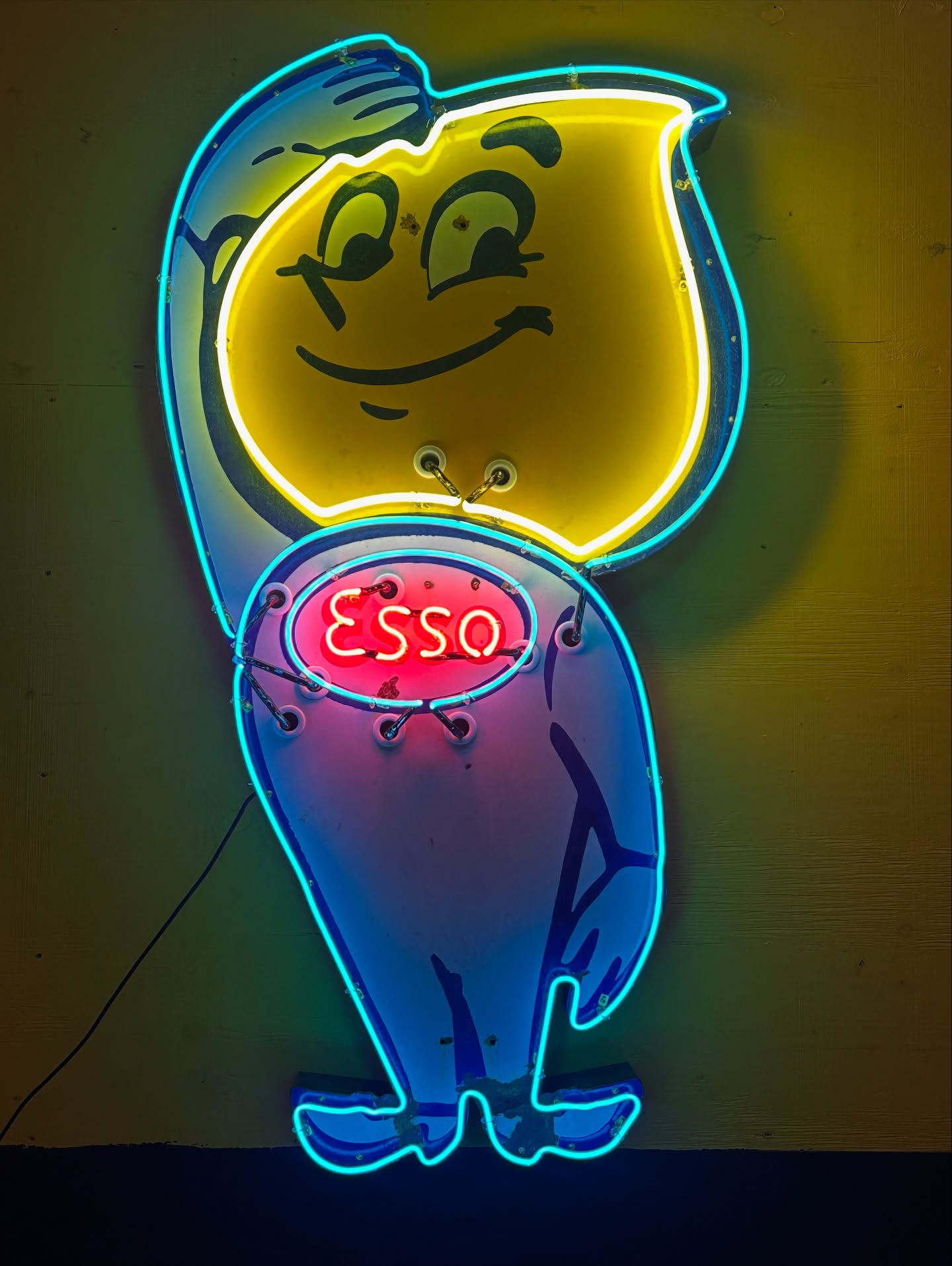 Vintage Esso oil drop character neon sign